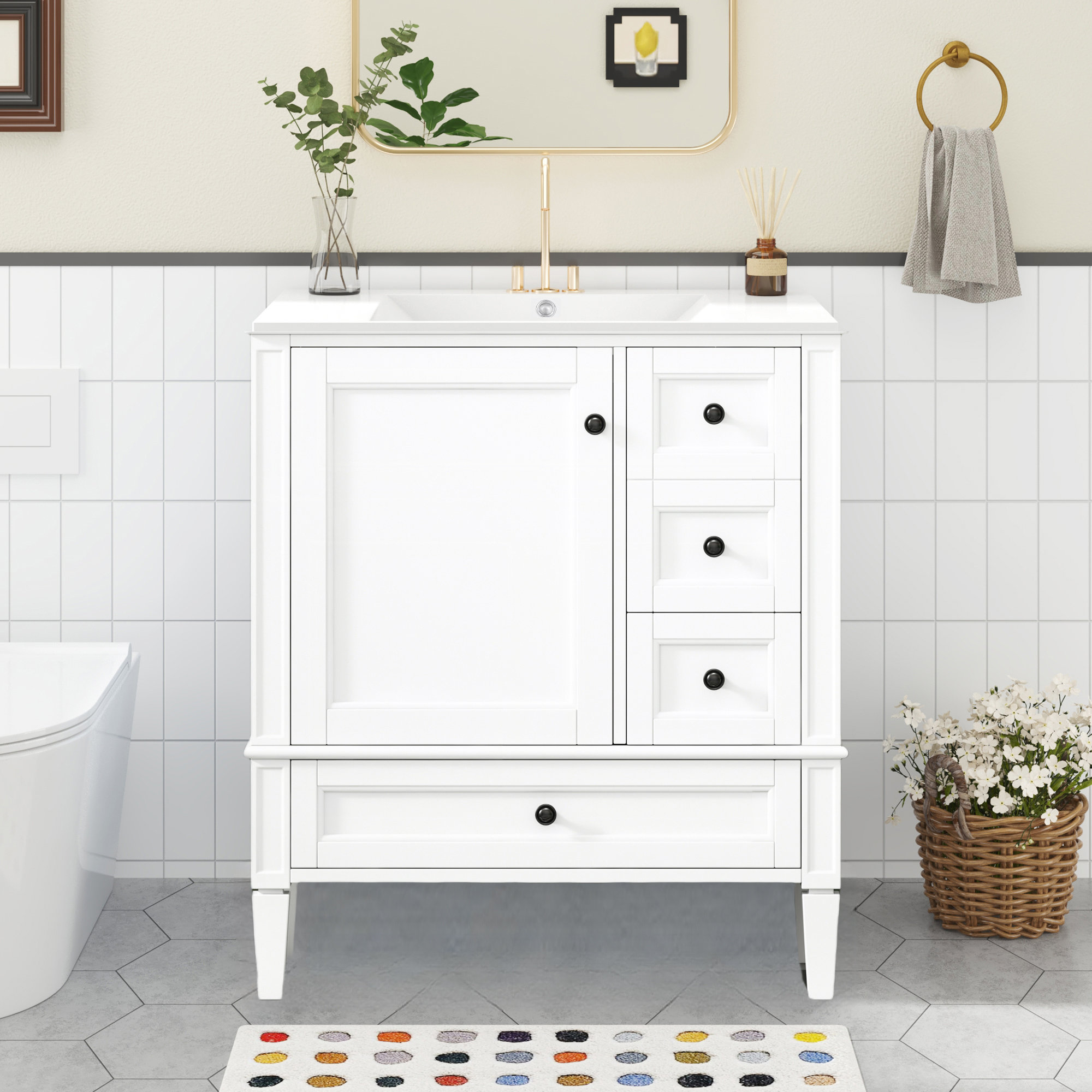 Winston Porter Free Standing Single Basin Vanity Set With One Door And ...